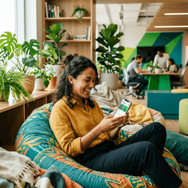 Colaboradora usando o app